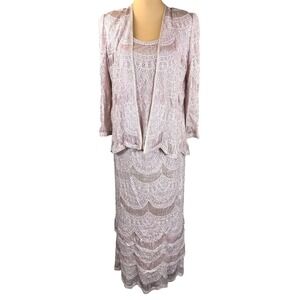 Vintage Damianou Three Piece‎ Scalloped Crochet Set Metallic Blush Pink Medium